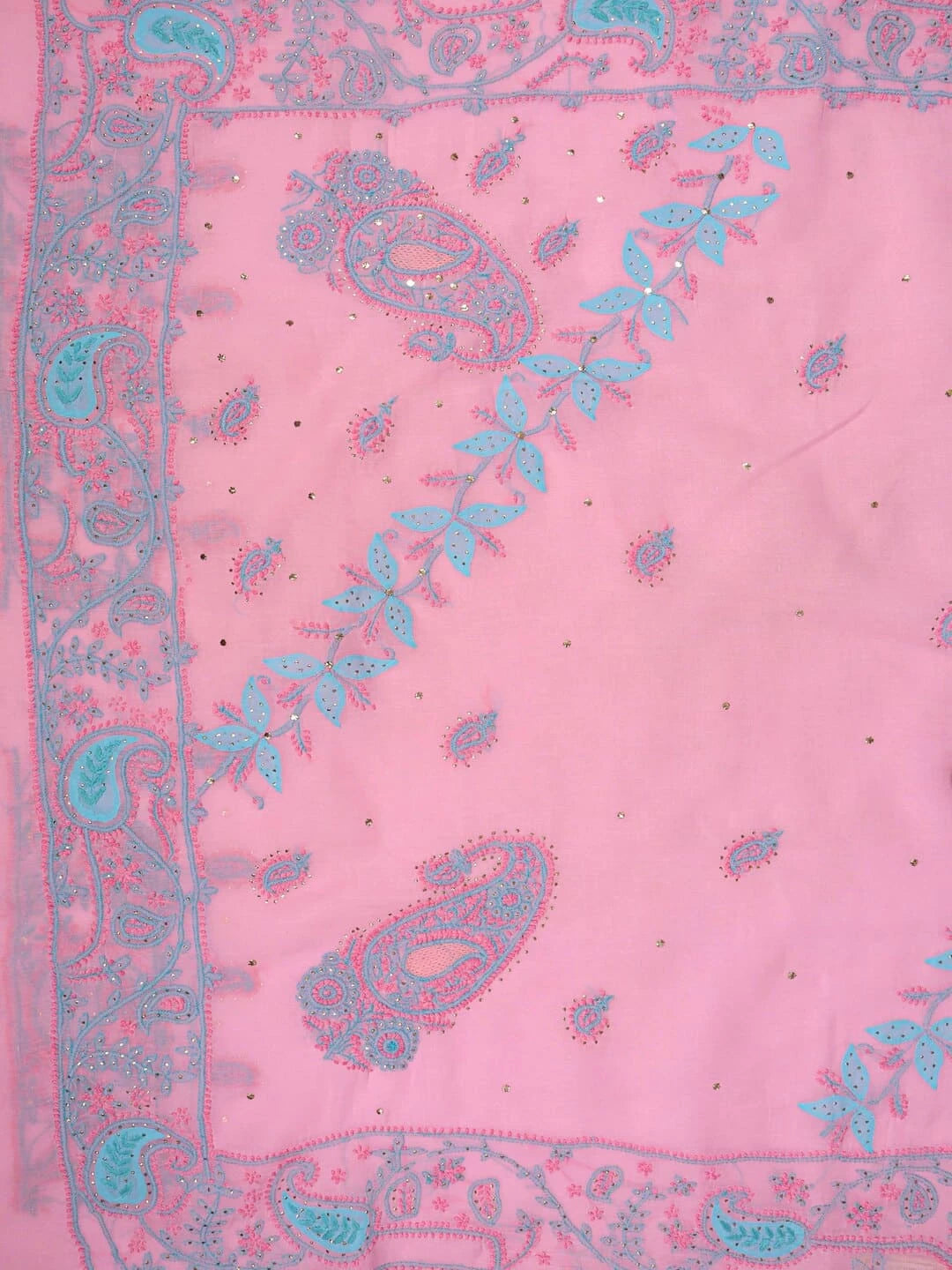 Ada Hand Embroidered Pink Cotton Lucknowi Chikankari Saree/Blouse With Muqaish Work 01A20059
