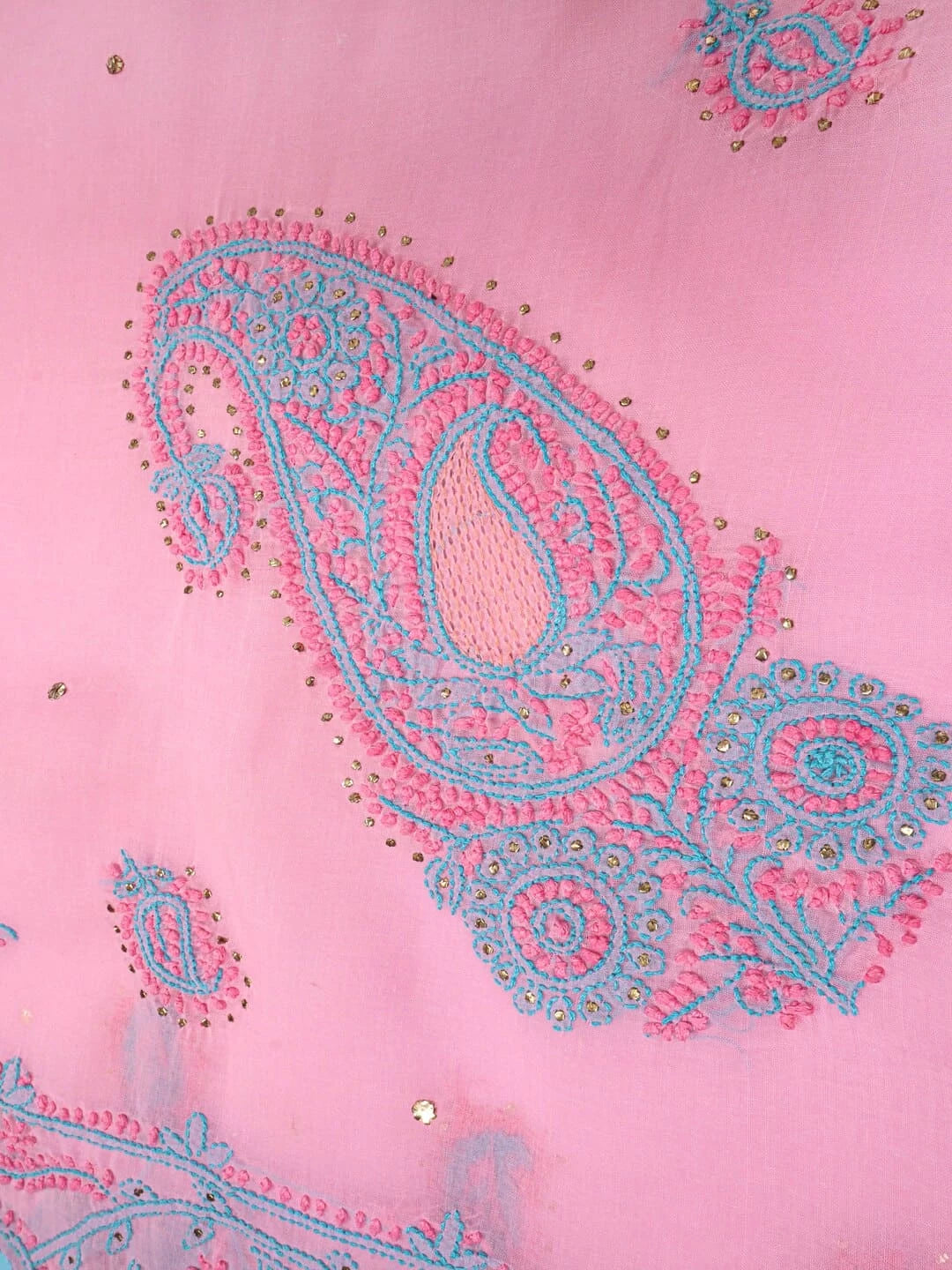 Ada Hand Embroidered Pink Cotton Lucknowi Chikankari Saree/Blouse With Muqaish Work 01A20059