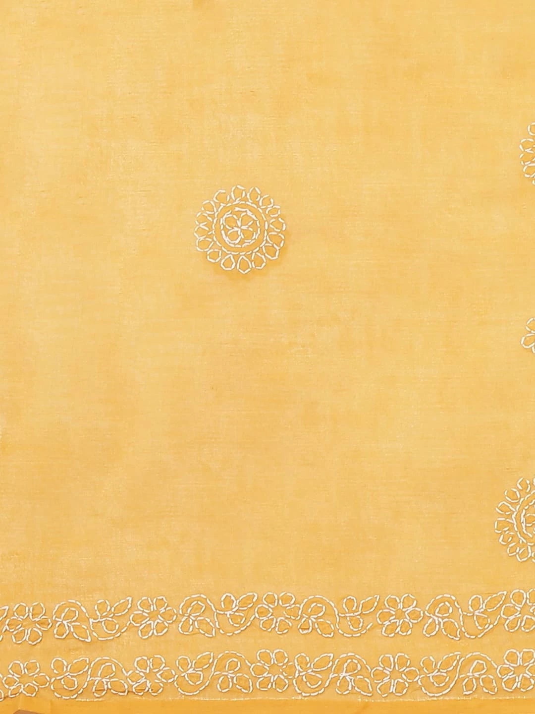 Ada Hand Embroidered Mustard Cotton Lucknow Chikankari Saree With Blouse A311163