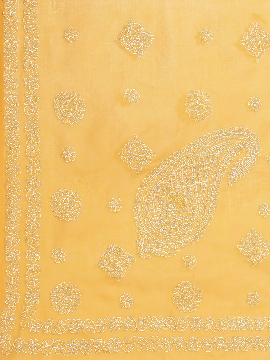 Ada Hand Embroidered Mustard Cotton Lucknow Chikankari Saree With Blouse A311163