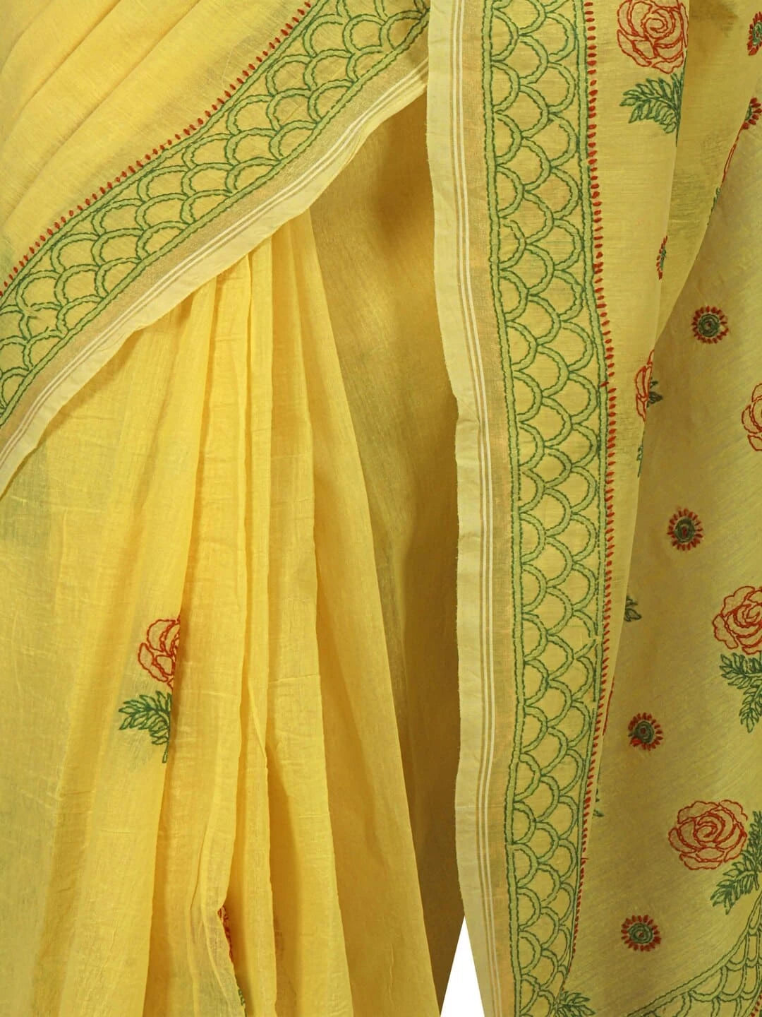 Ada Hand Embroidered Yellow Chanderi Lucknowi Chikankari Saree With Blouse 01A234133