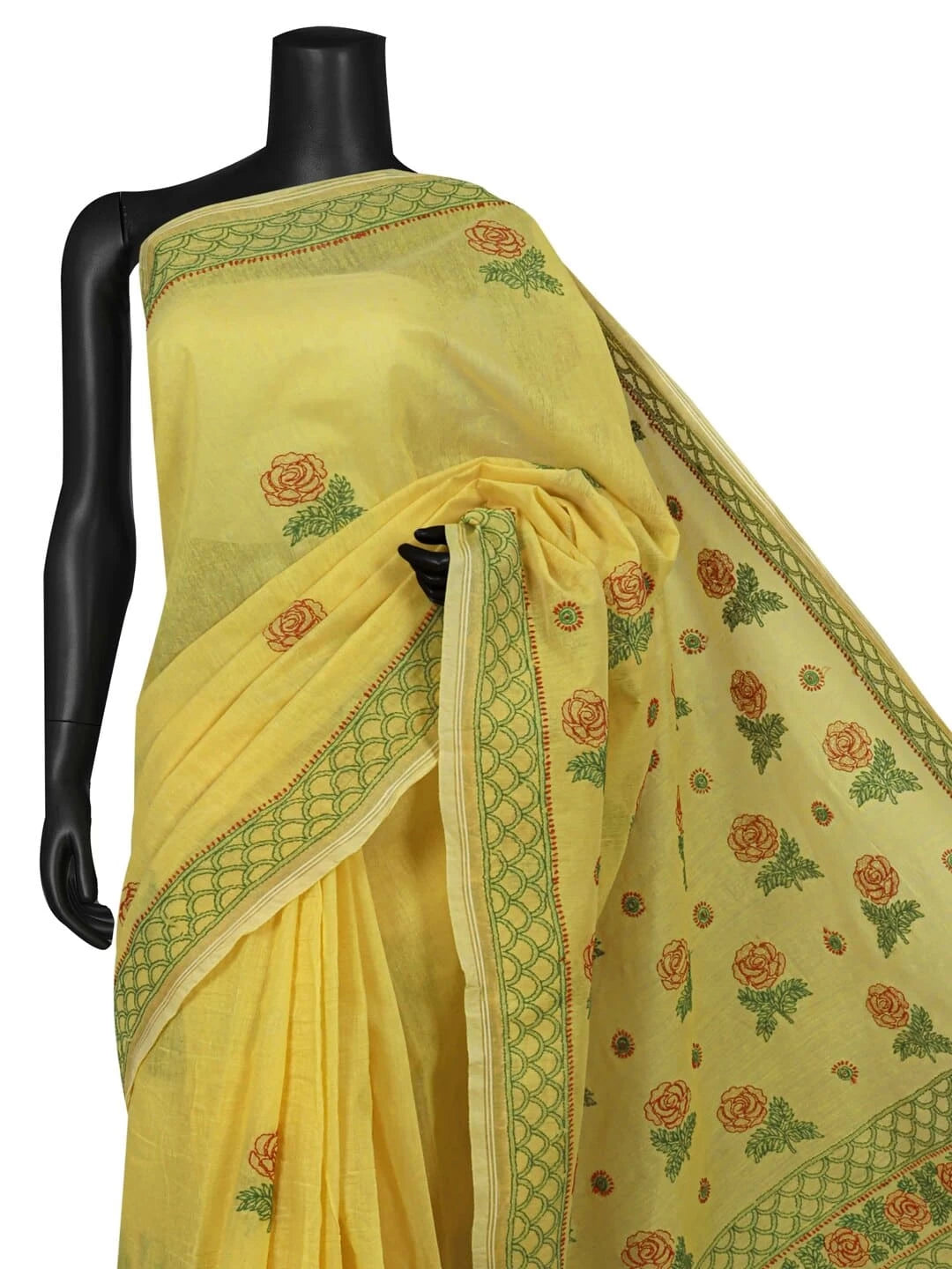 Ada Hand Embroidered Yellow Chanderi Lucknowi Chikankari Saree With Blouse 01A234133