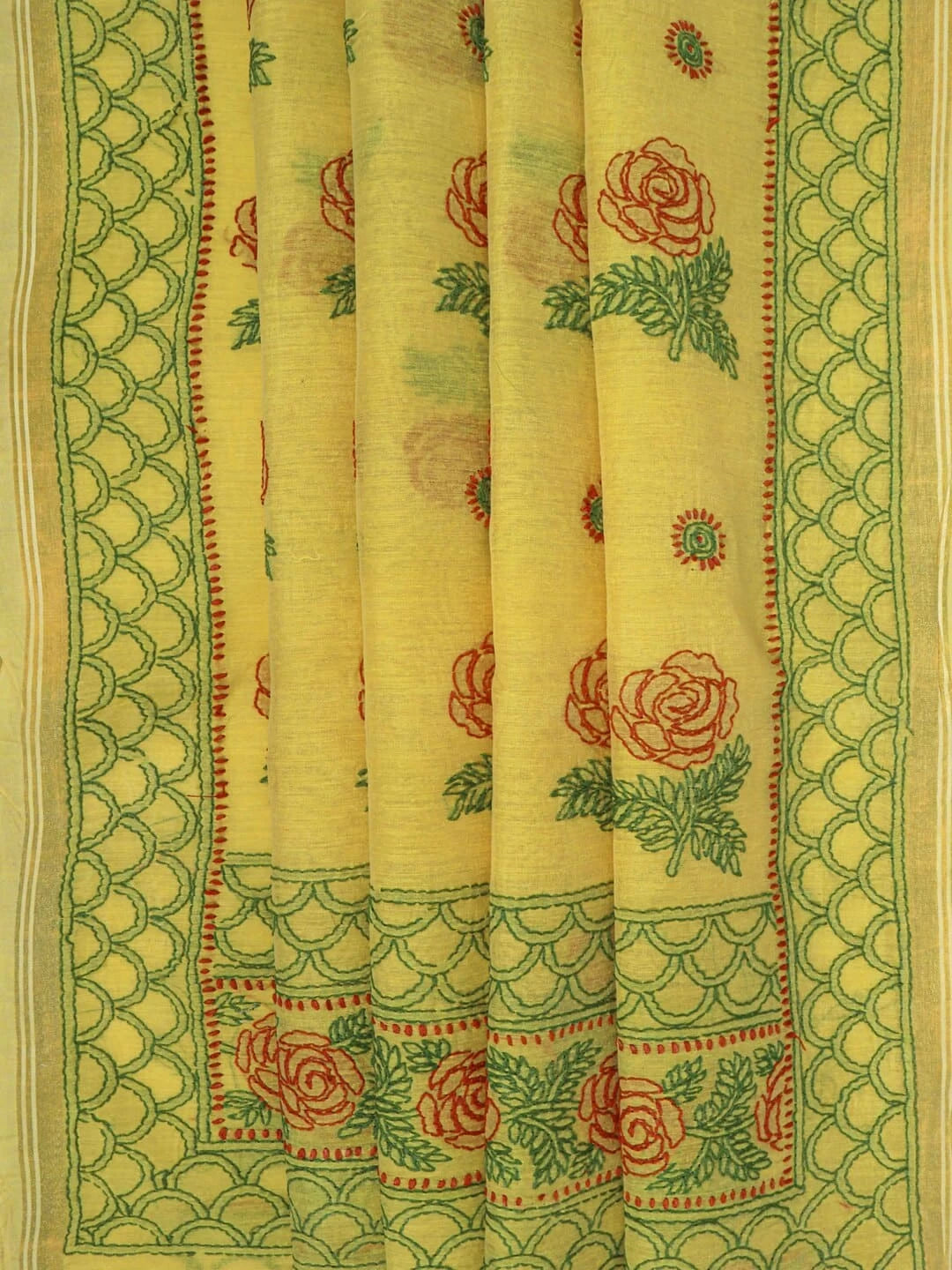 Ada Hand Embroidered Yellow Chanderi Lucknowi Chikankari Saree With Blouse 01A234133