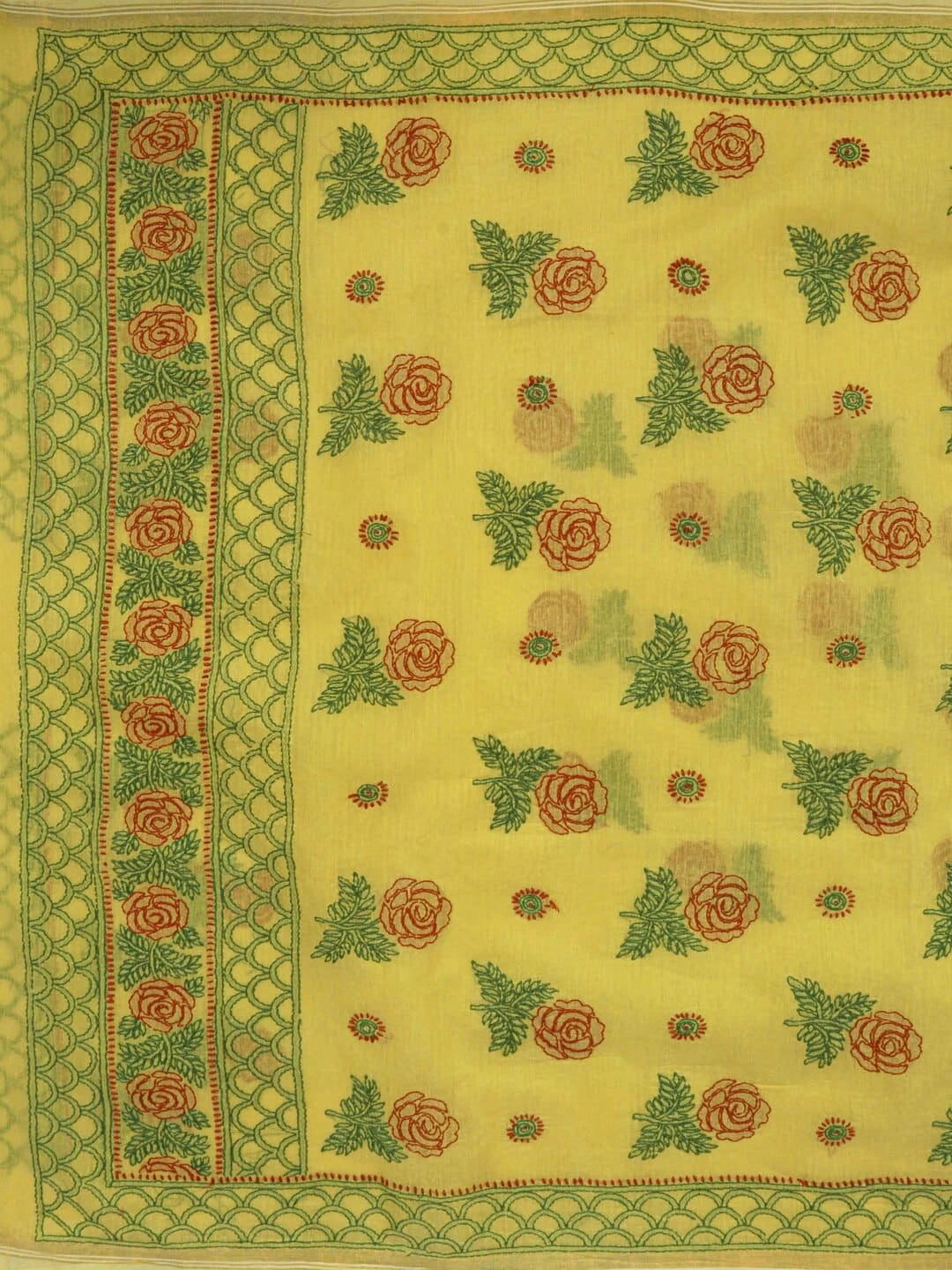 Ada Hand Embroidered Yellow Chanderi Lucknowi Chikankari Saree With Blouse 01A234133