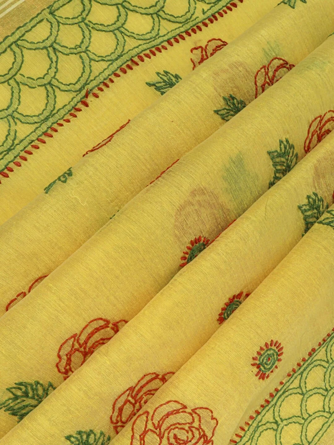 Ada Hand Embroidered Yellow Chanderi Lucknowi Chikankari Saree With Blouse 01A234133