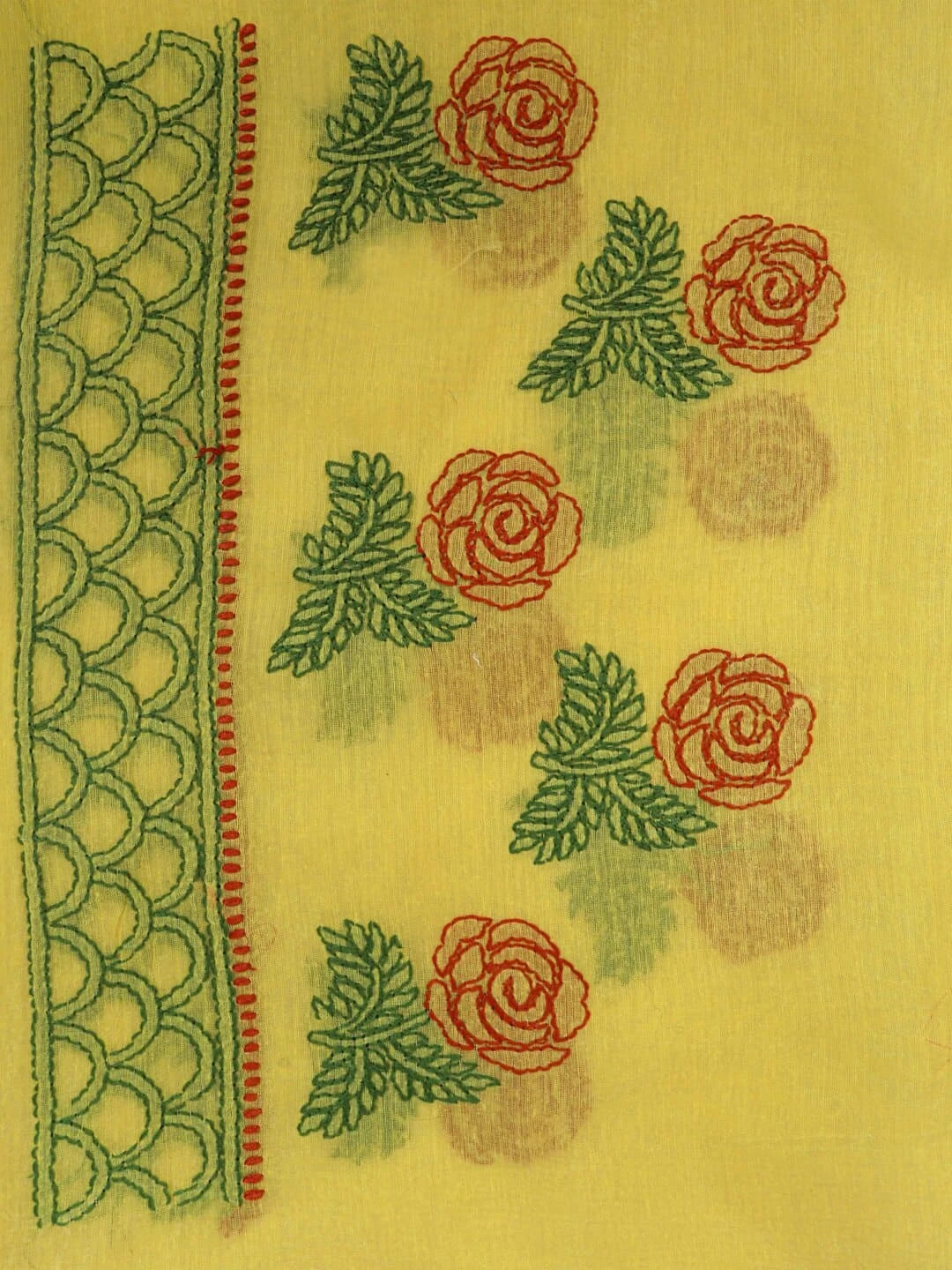 Ada Hand Embroidered Yellow Chanderi Lucknowi Chikankari Saree With Blouse 01A234133