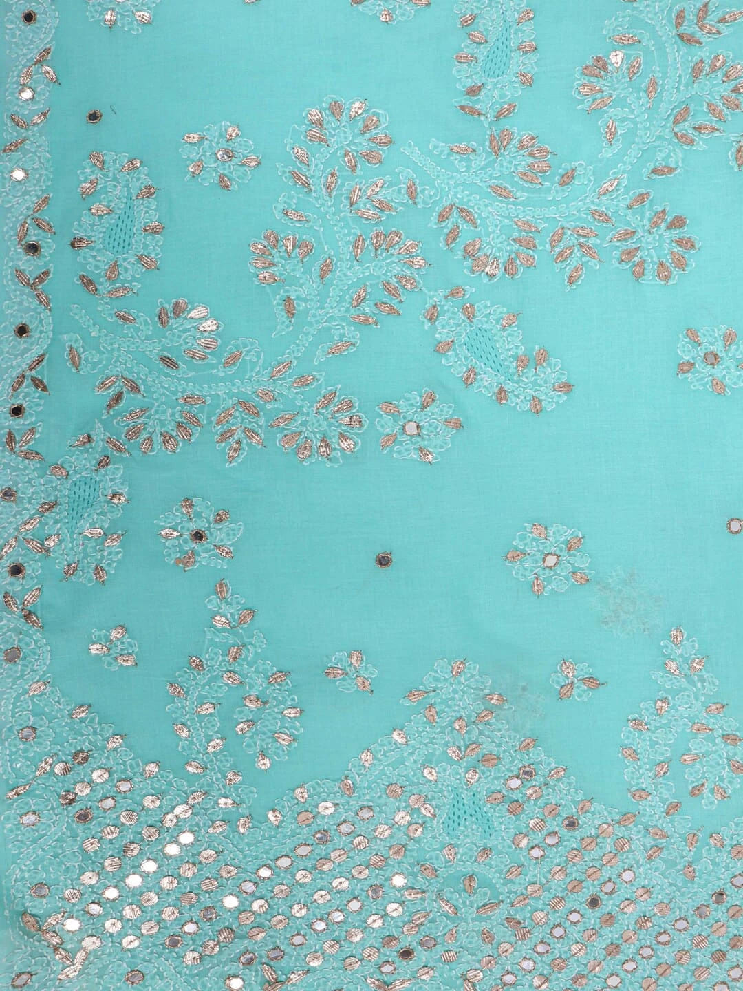 Ada Hand Embroidered Sea Green Cotton Lucknowi Chikankari Saree/Blouse With Gota Patti  Work 01A24573