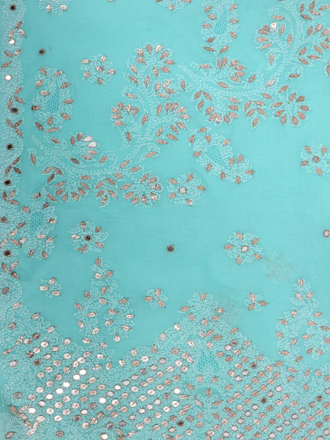 Ada Hand Embroidered Sea Green Cotton Lucknowi Chikankari Saree/Blouse With Gota Patti  Work 01A24573