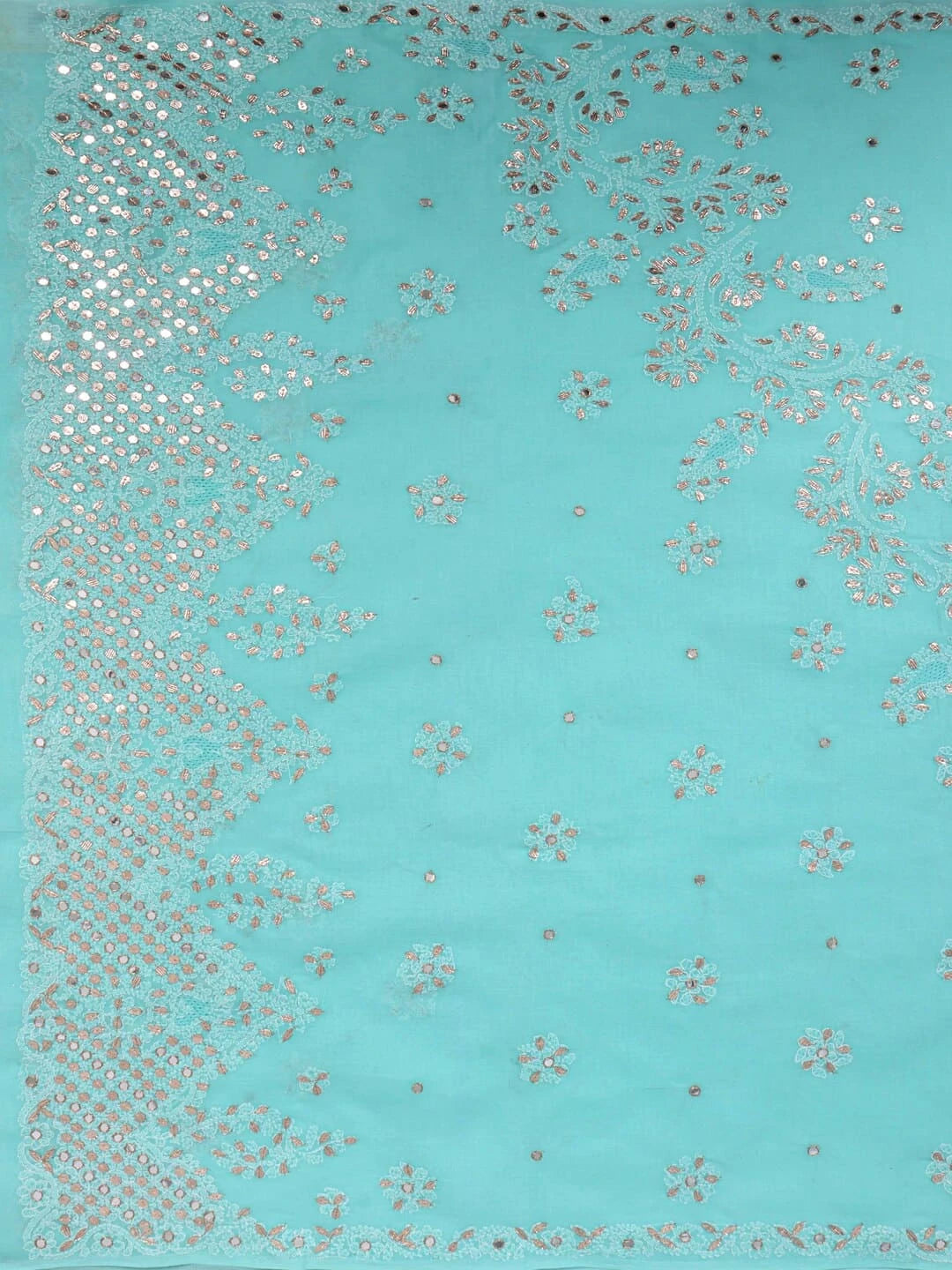 Ada Hand Embroidered Sea Green Cotton Lucknowi Chikankari Saree/Blouse With Gota Patti  Work 01A24573