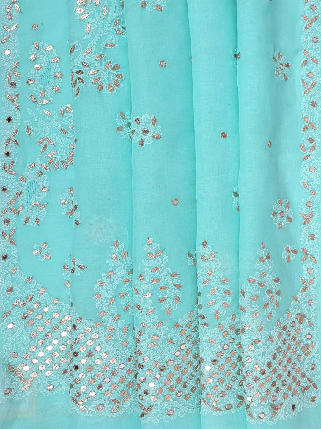 Ada Hand Embroidered Sea Green Cotton Lucknowi Chikankari Saree/Blouse With Gota Patti  Work 01A24573
