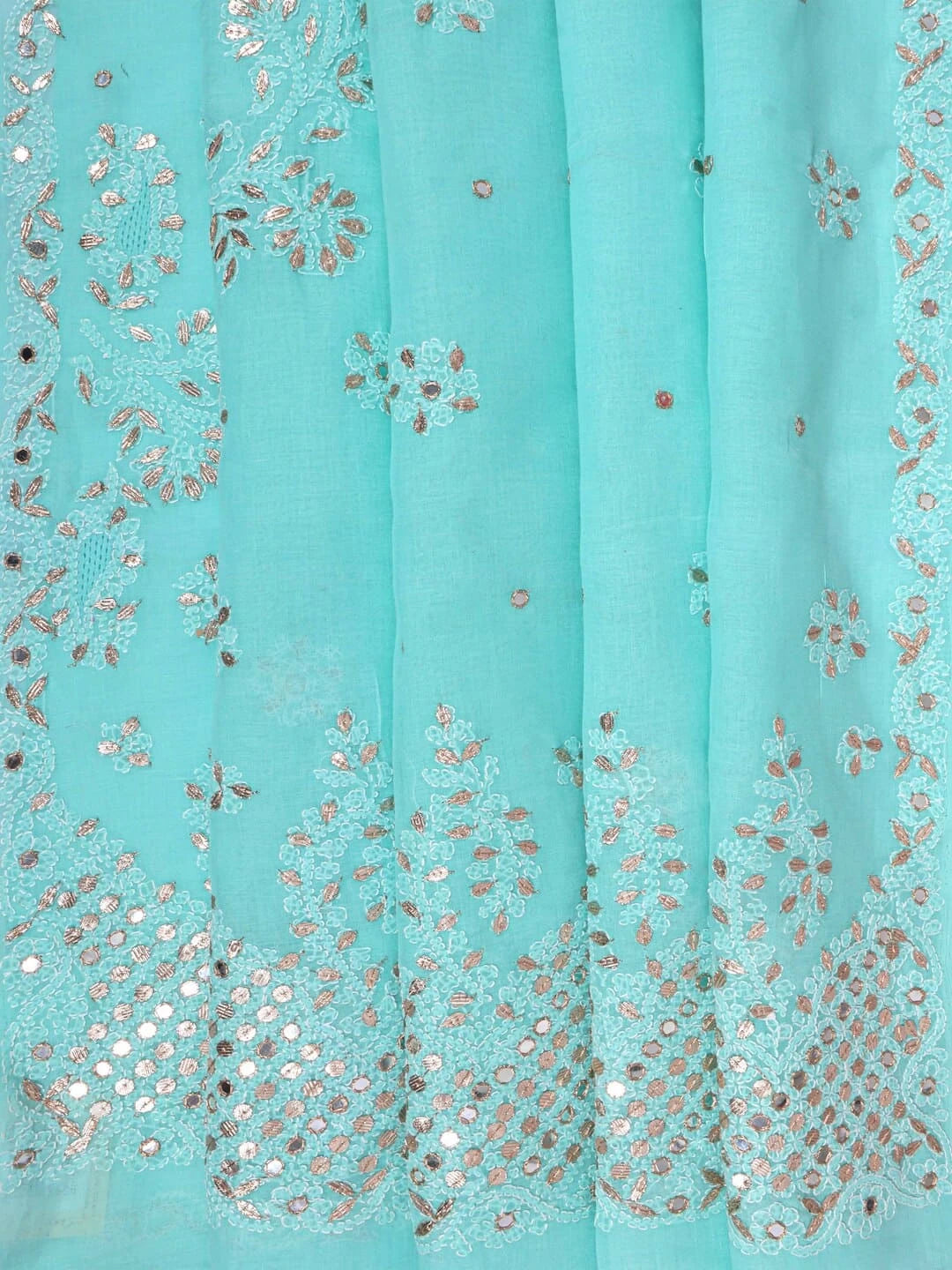 Ada Hand Embroidered Sea Green Cotton Lucknowi Chikankari Saree/Blouse With Gota Patti  Work 01A24573