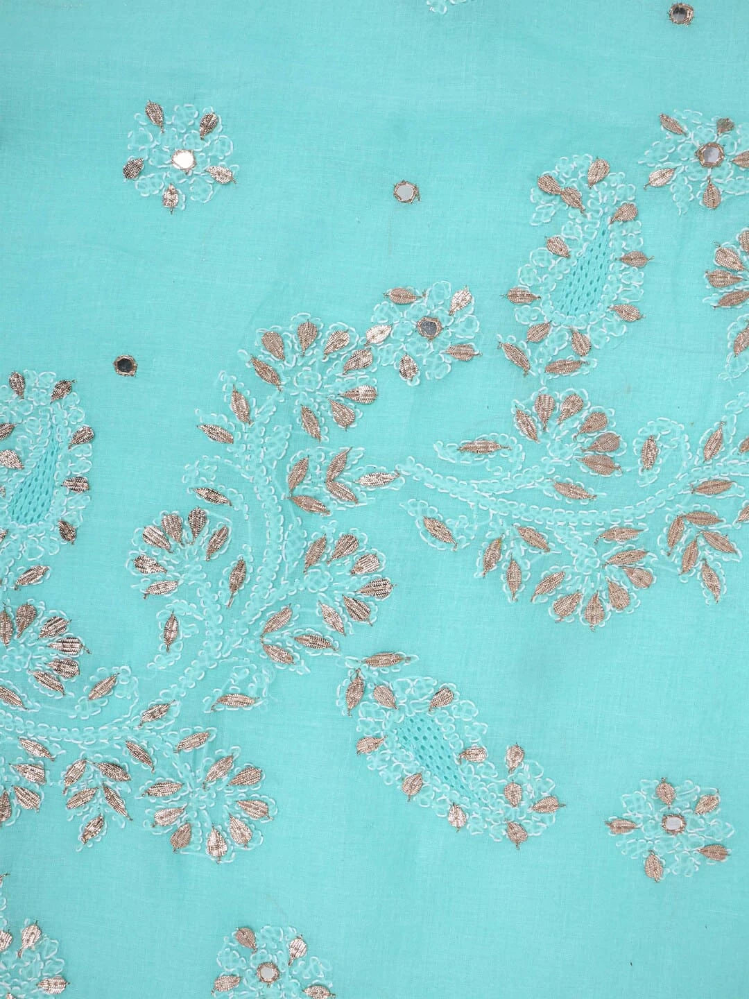 Ada Hand Embroidered Sea Green Cotton Lucknowi Chikankari Saree/Blouse With Gota Patti  Work 01A24573