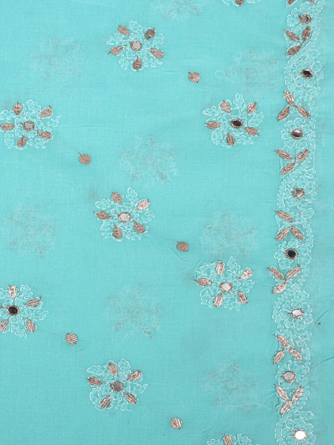 Ada Hand Embroidered Sea Green Cotton Lucknowi Chikankari Saree/Blouse With Gota Patti  Work 01A24573
