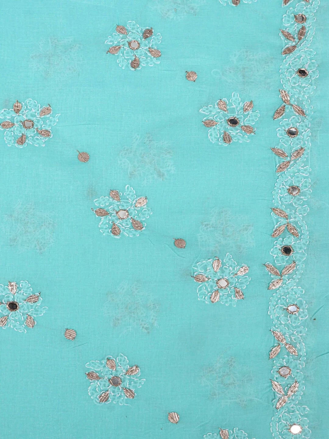 Ada Hand Embroidered Sea Green Cotton Lucknowi Chikankari Saree/Blouse With Gota Patti  Work 01A24573