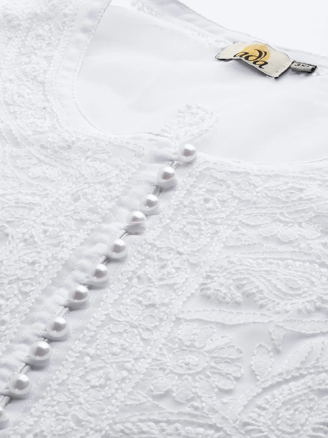 Ada Hand Embroidered White Georgette Lucknowi Chikankari Straight Kurta With Slip A223935