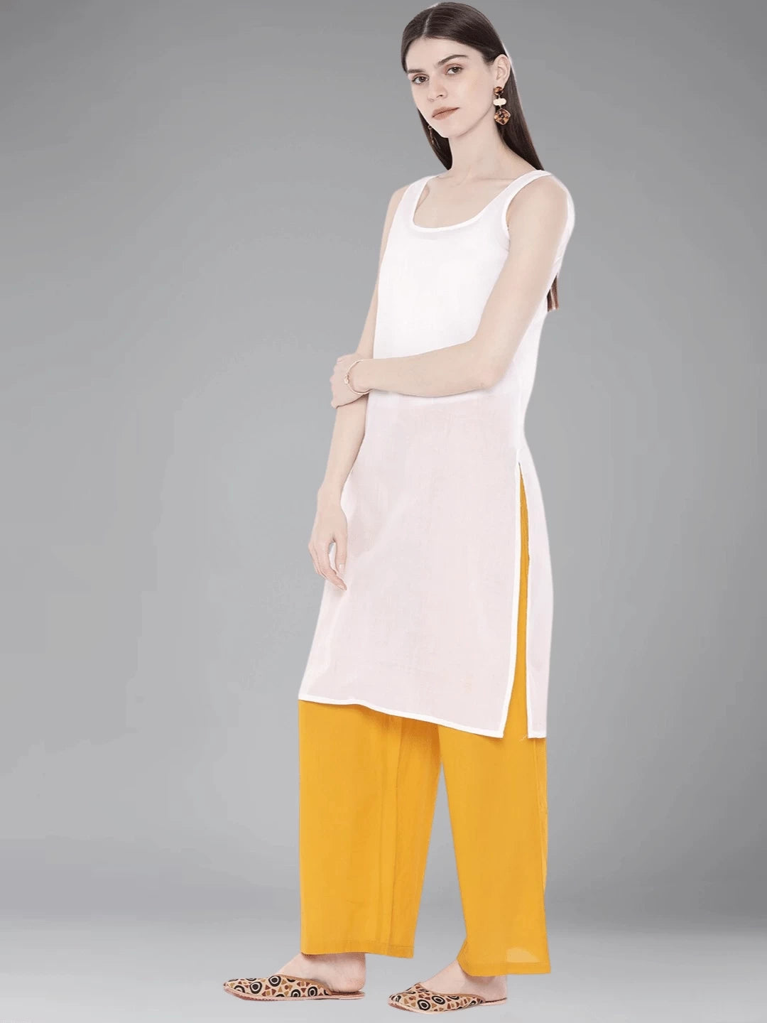 Ada Hand Embroidered White Georgette Lucknowi Chikankari Straight Kurta With Slip A223935