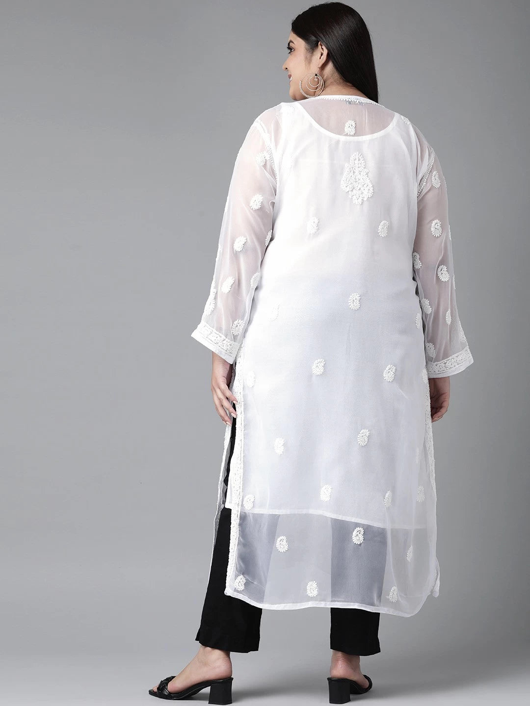 Ada Hand Embroidered White Georgette Lucknowi Chikankari Straight Kurta With Slip A223935