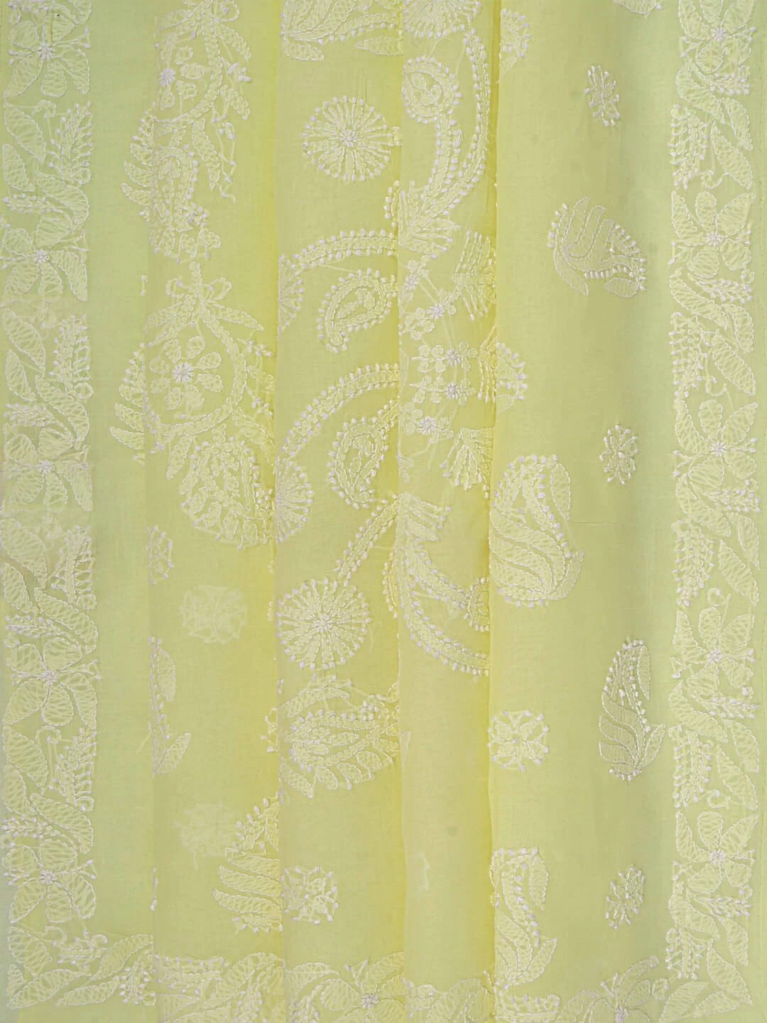 Ada Hand Embroidered Lemon Cotton Lucknowi Chikankari Saree With Blouse 01A106498