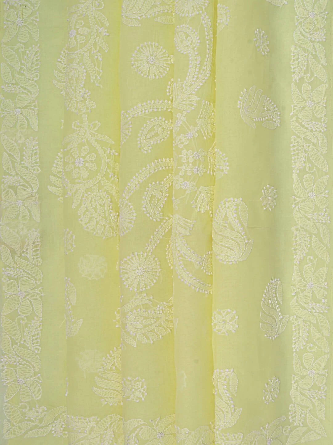 Ada Hand Embroidered Lemon Cotton Lucknowi Chikankari Saree With Blouse 01A106498
