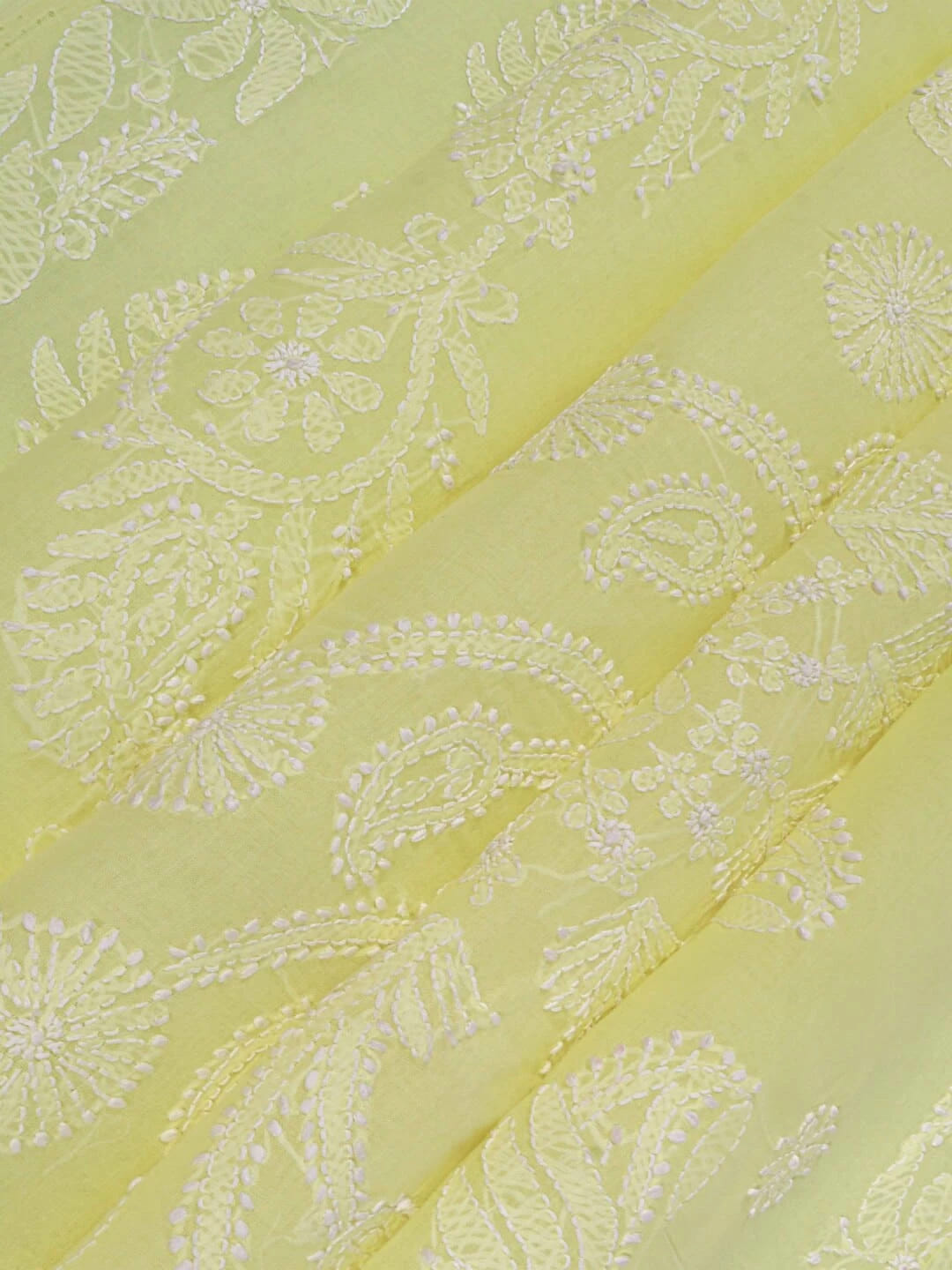 Ada Hand Embroidered Lemon Cotton Lucknowi Chikankari Saree With Blouse 01A106498