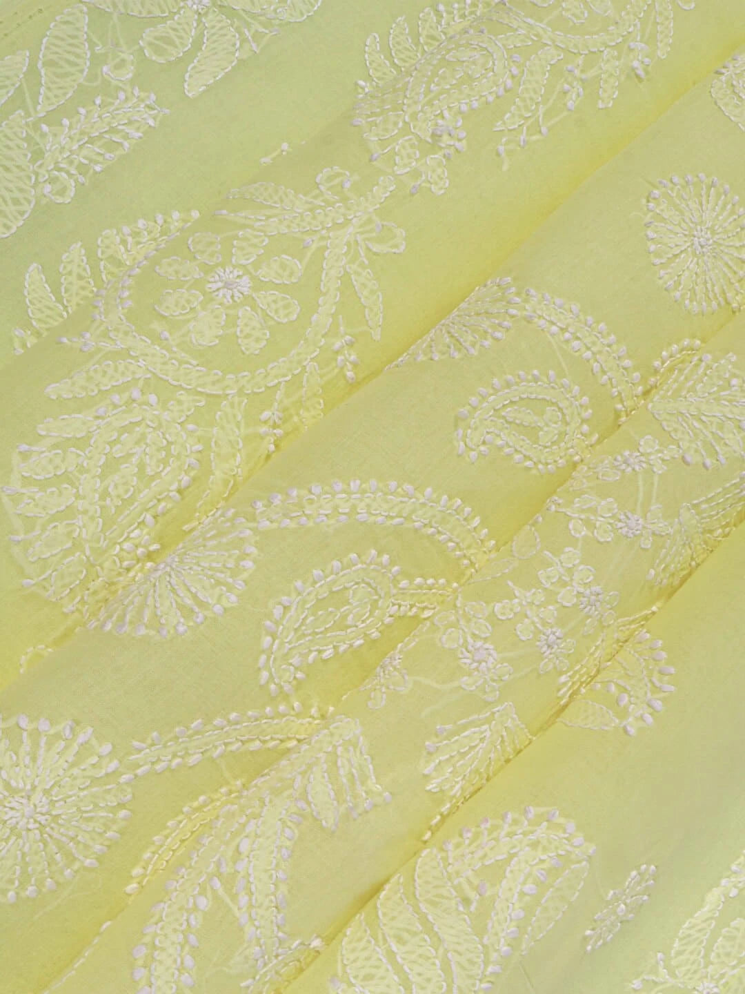 Ada Hand Embroidered Lemon Cotton Lucknowi Chikankari Saree With Blouse 01A106498
