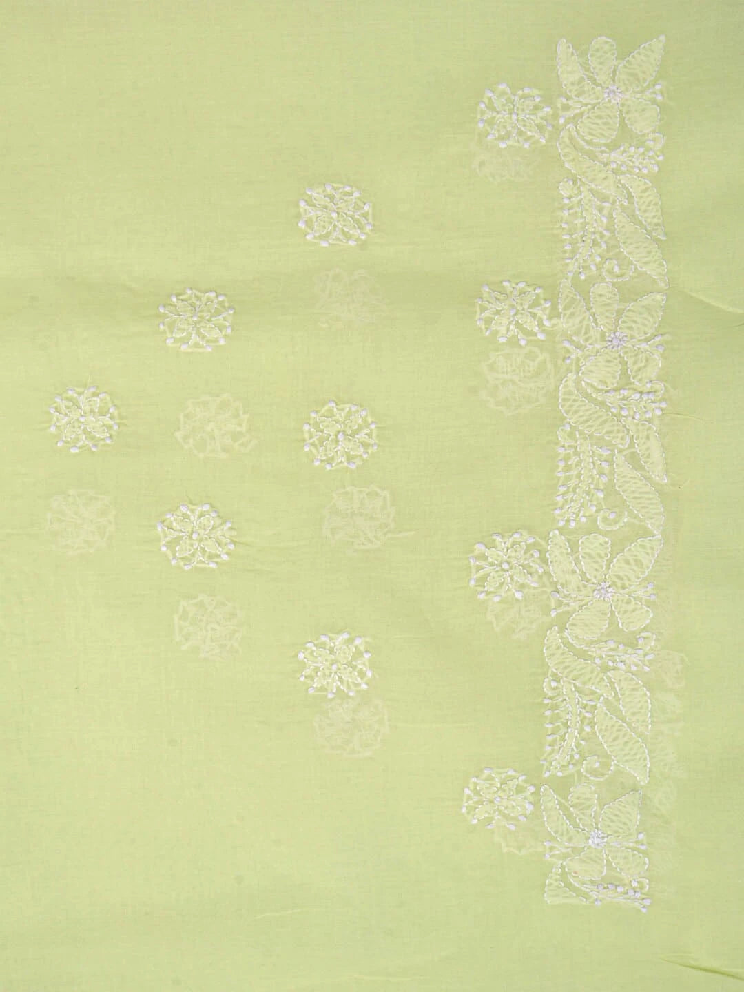 Ada Hand Embroidered Lemon Cotton Lucknowi Chikankari Saree With Blouse 01A106498