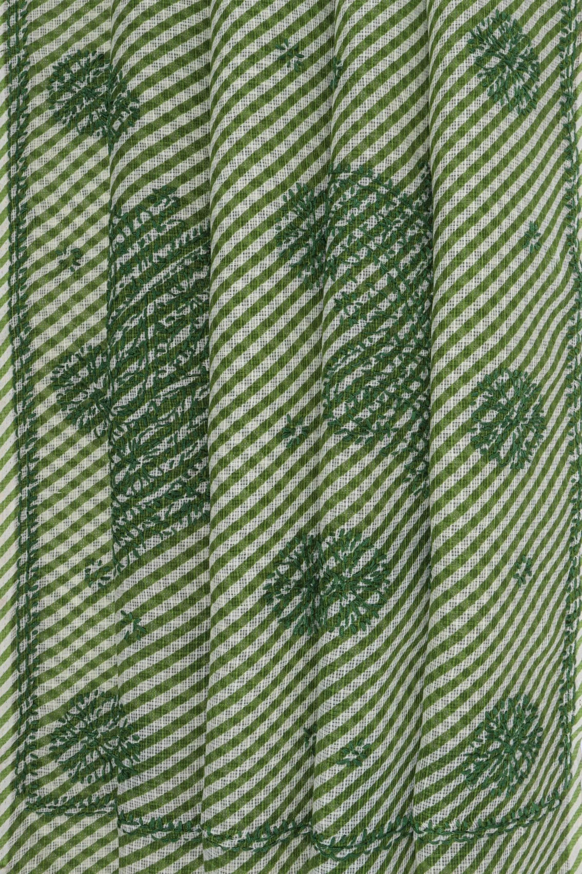 Ada Hand Embroidered Green Kota Lucknow Chikankari Saree With Blouse A311348