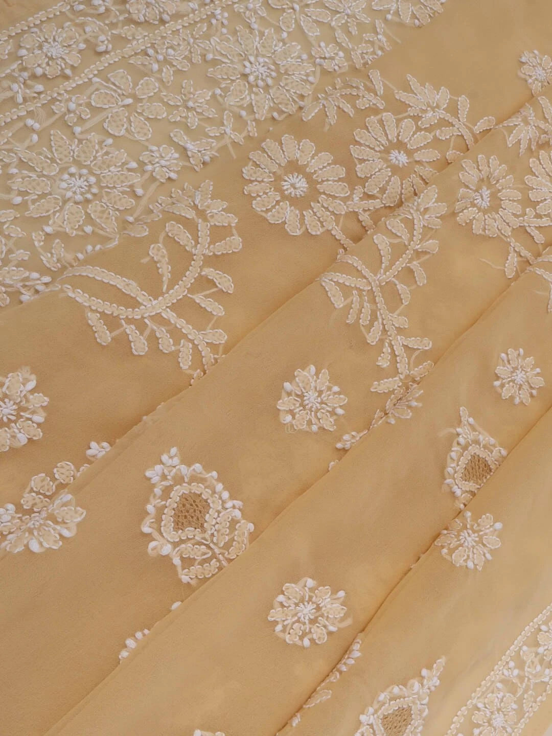 Ada Hand Embroidered Fawn Georgette Lucknowi Chikankari Saree With Blouse 01A238138