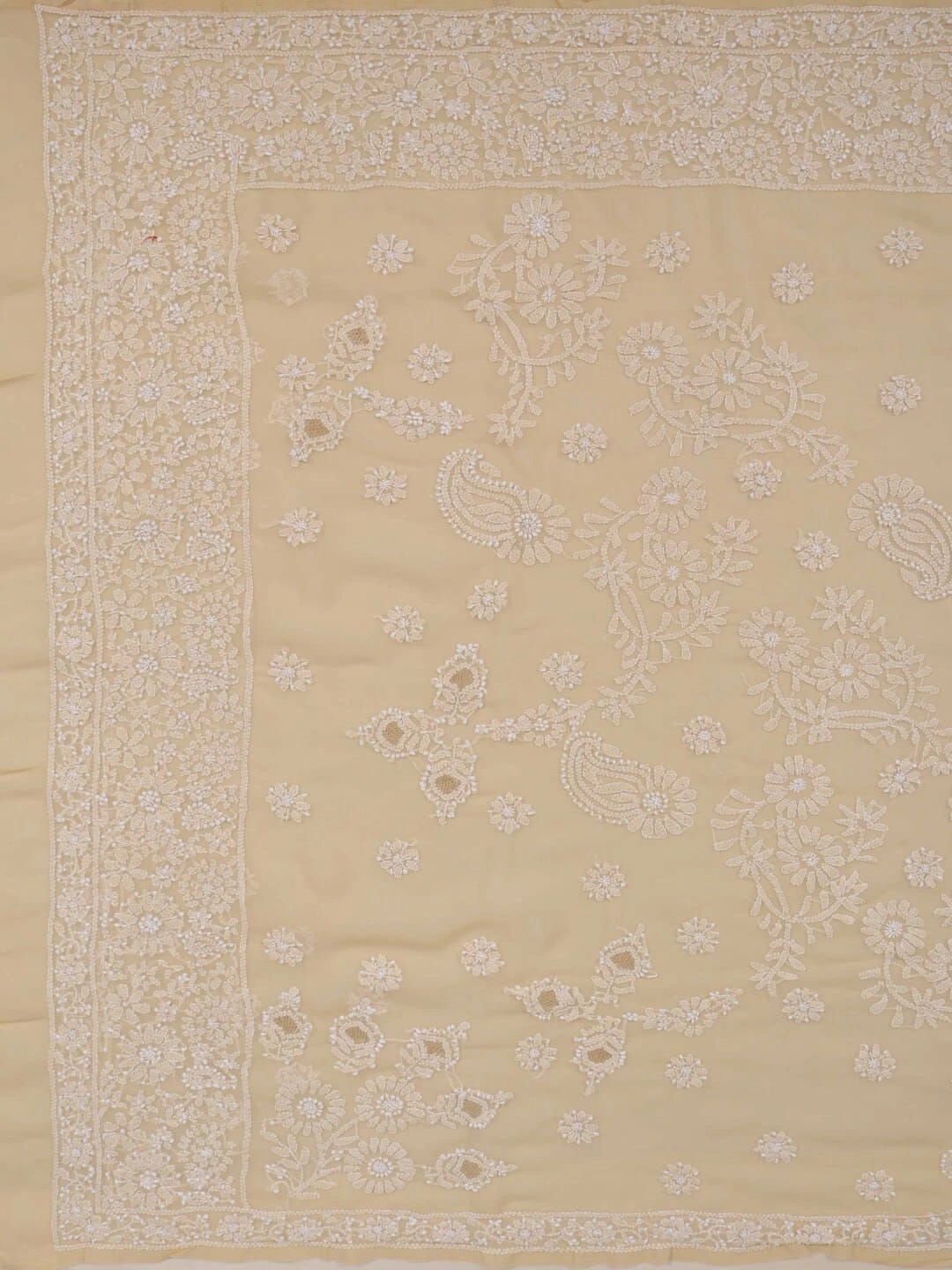 Ada Hand Embroidered Fawn Georgette Lucknowi Chikankari Saree With Blouse 01A238138