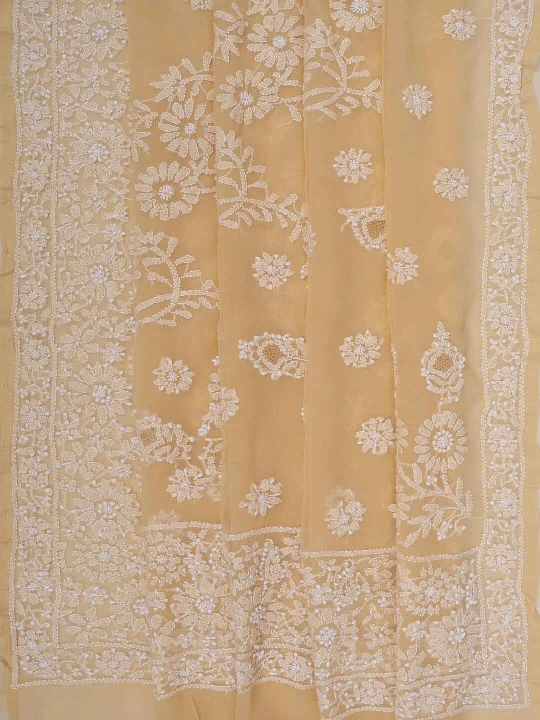Ada Hand Embroidered Fawn Georgette Lucknowi Chikankari Saree With Blouse 01A238138