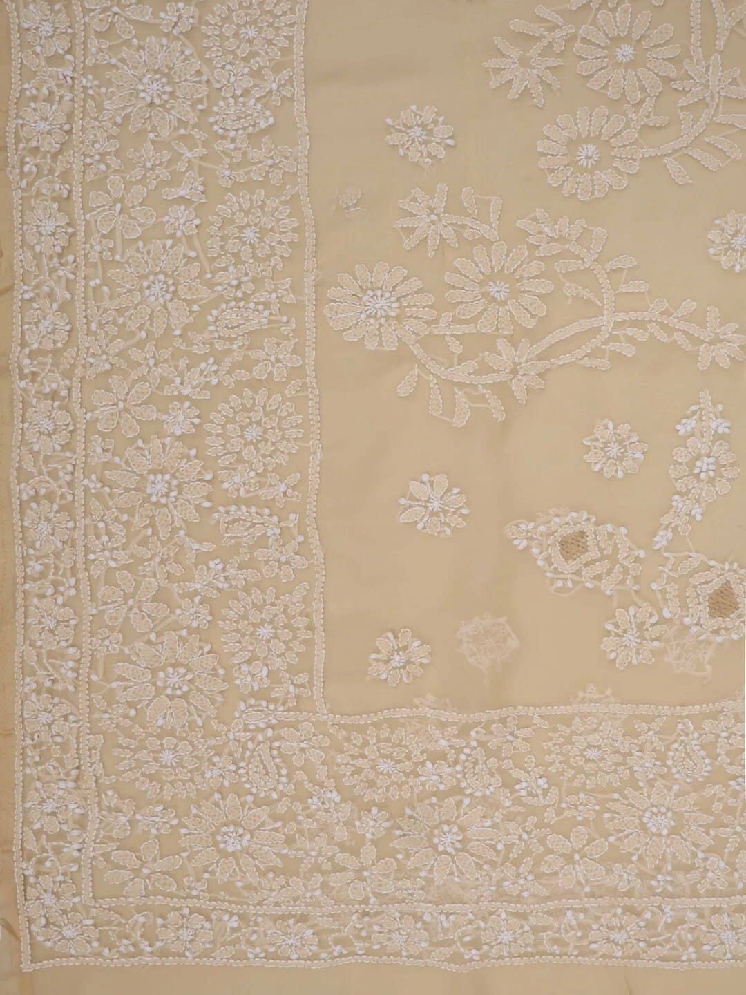 Ada Hand Embroidered Fawn Georgette Lucknowi Chikankari Saree With Blouse 01A238138