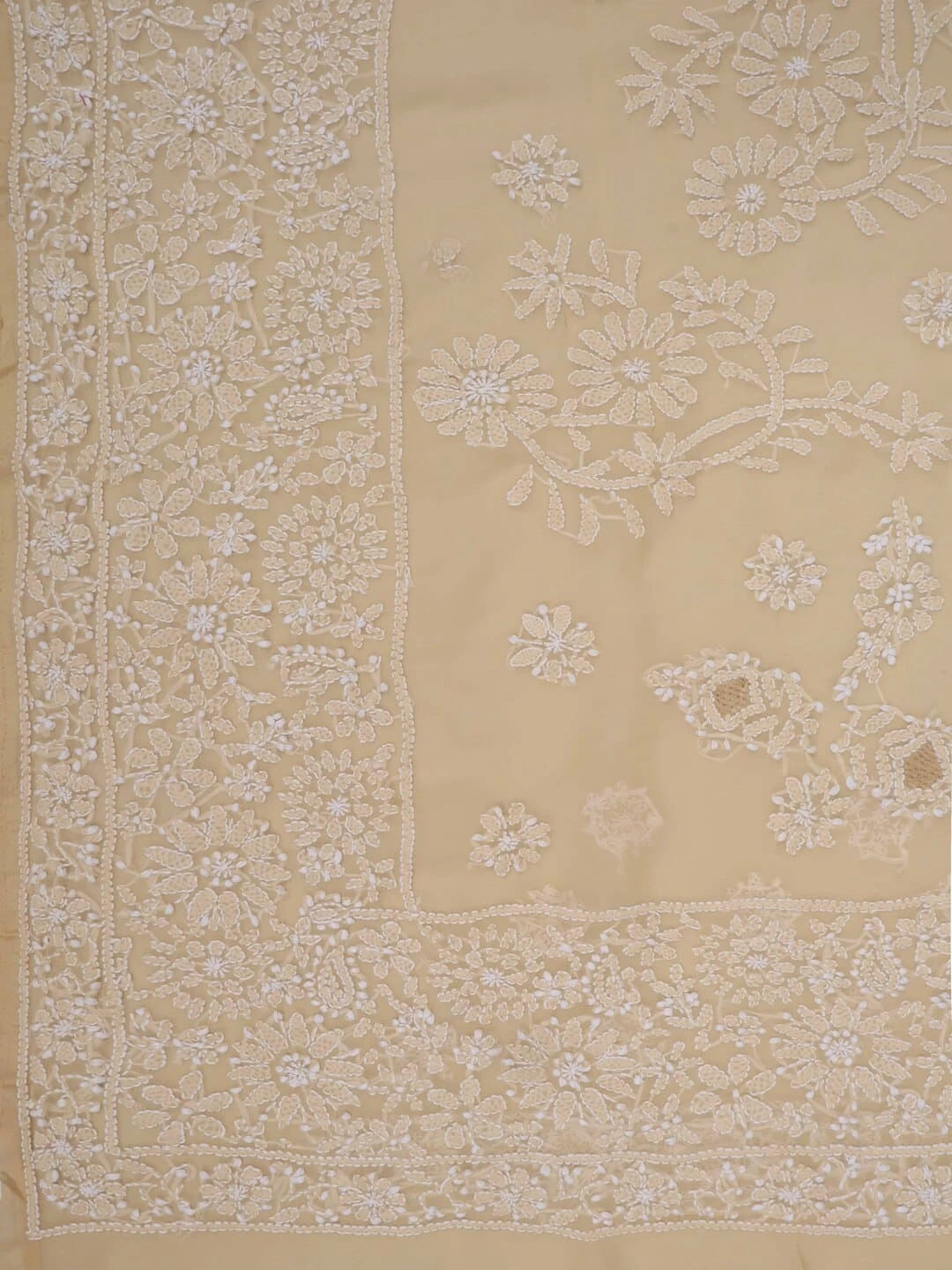 Ada Hand Embroidered Fawn Georgette Lucknowi Chikankari Saree With Blouse 01A238138