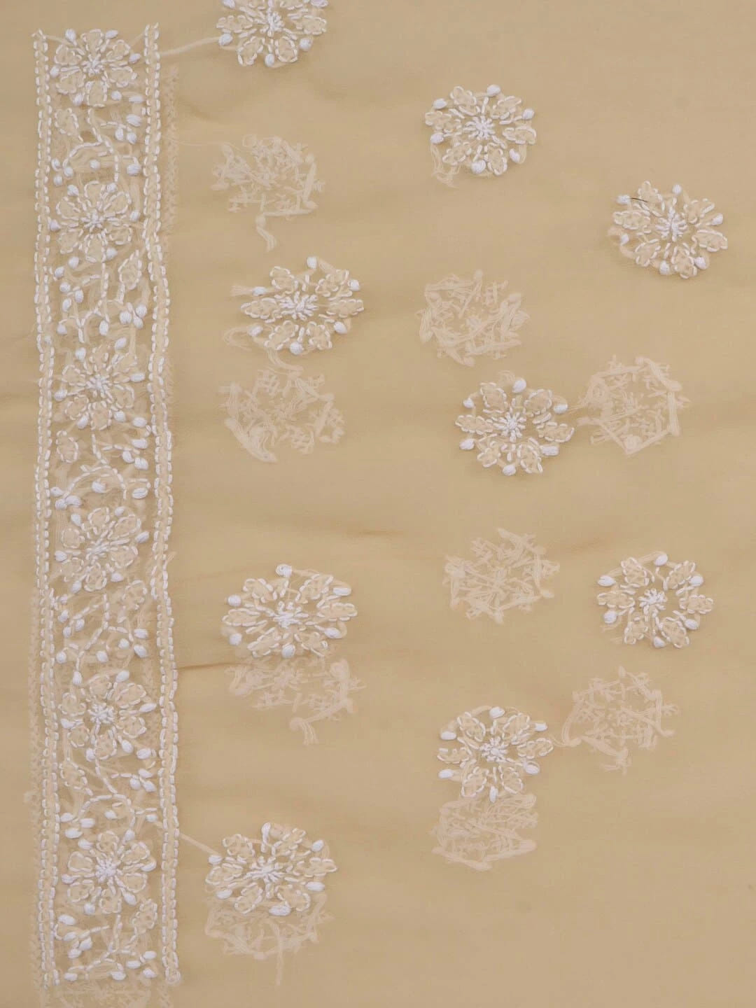 Ada Hand Embroidered Fawn Georgette Lucknowi Chikankari Saree With Blouse 01A238138