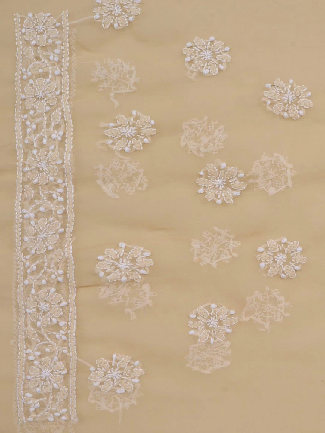 Ada Hand Embroidered Fawn Georgette Lucknowi Chikankari Saree With Blouse 01A238138