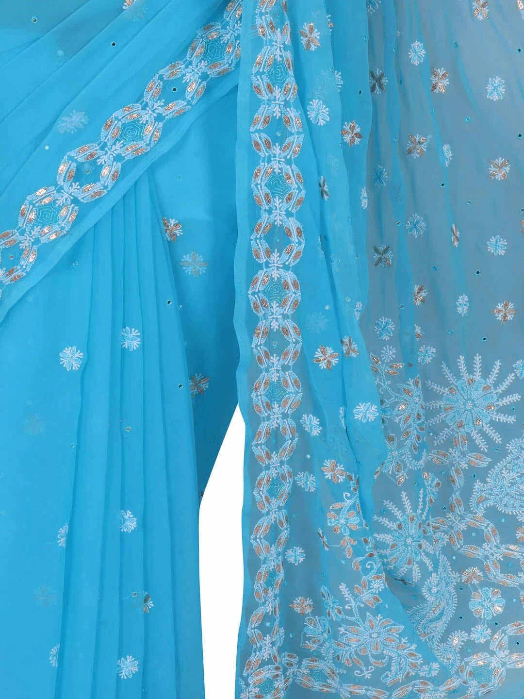 Ada Hand Embroidered Blue Georgette Lucknowi Chikankari Saree/Blouse With Gota Patti Work 01A246064