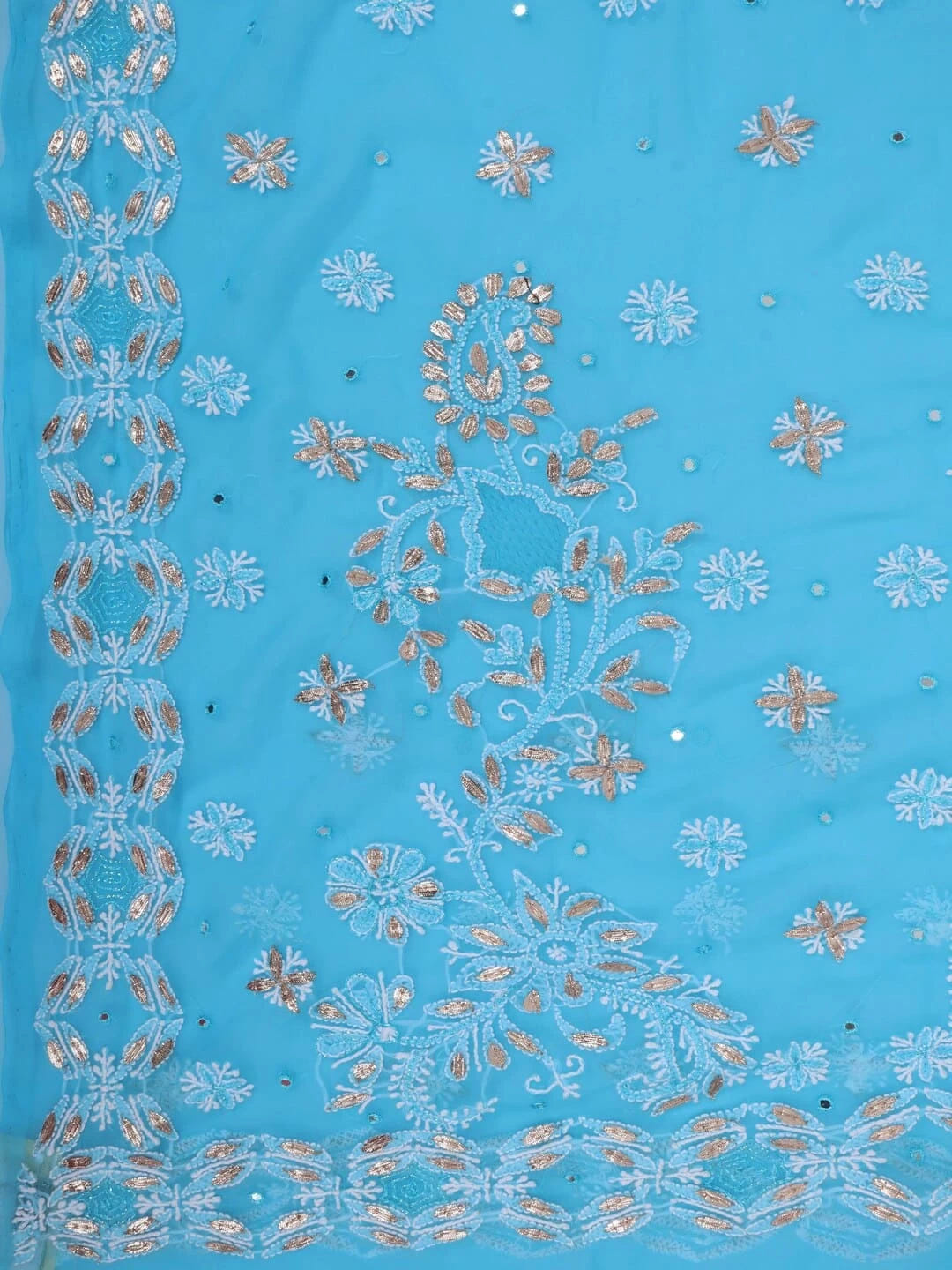 Ada Hand Embroidered Blue Georgette Lucknowi Chikankari Saree/Blouse With Gota Patti Work 01A246064