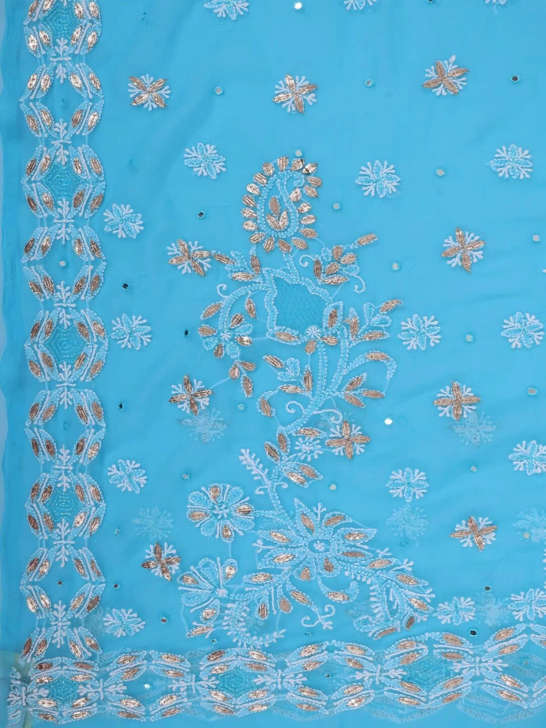 Ada Hand Embroidered Blue Georgette Lucknowi Chikankari Saree/Blouse With Gota Patti Work 01A246064