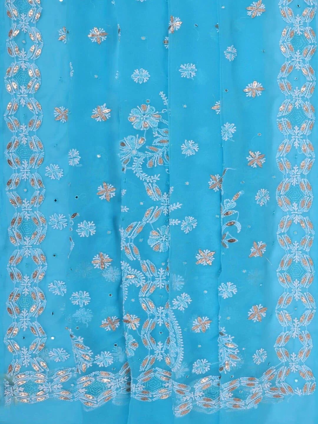 Ada Hand Embroidered Blue Georgette Lucknowi Chikankari Saree/Blouse With Gota Patti Work 01A246064