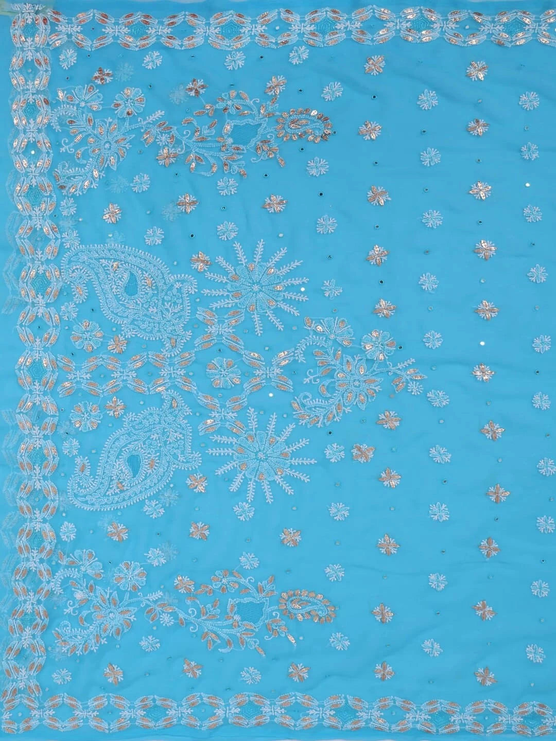 Ada Hand Embroidered Blue Georgette Lucknowi Chikankari Saree/Blouse With Gota Patti Work 01A246064