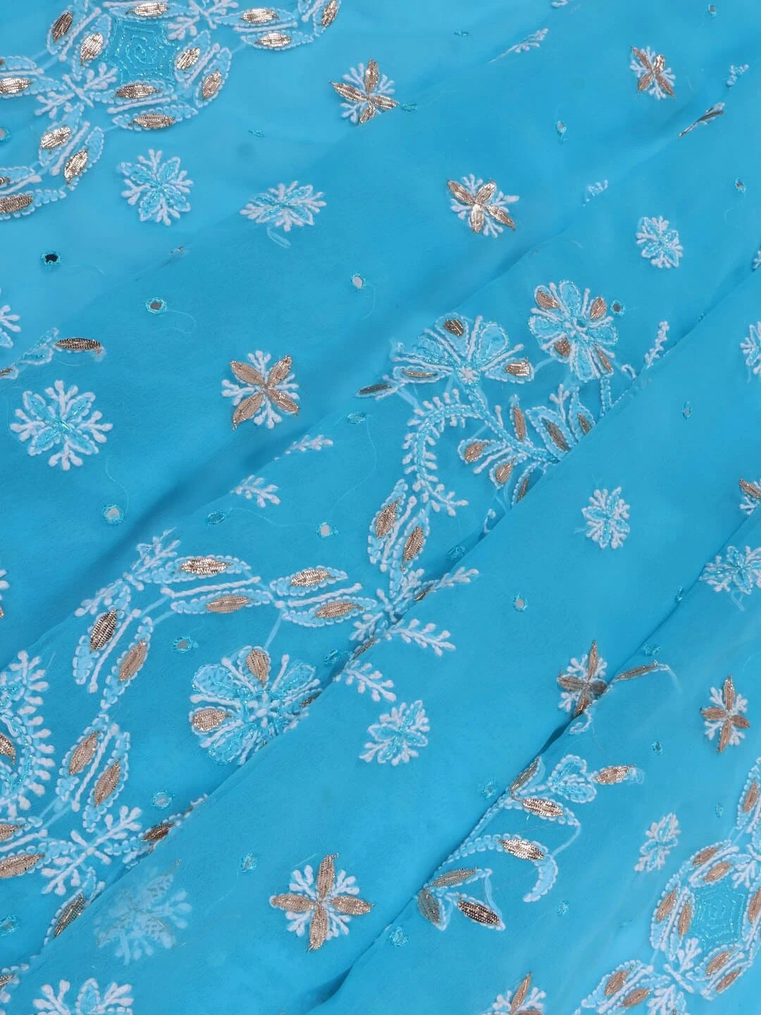 Ada Hand Embroidered Blue Georgette Lucknowi Chikankari Saree/Blouse With Gota Patti Work 01A246064