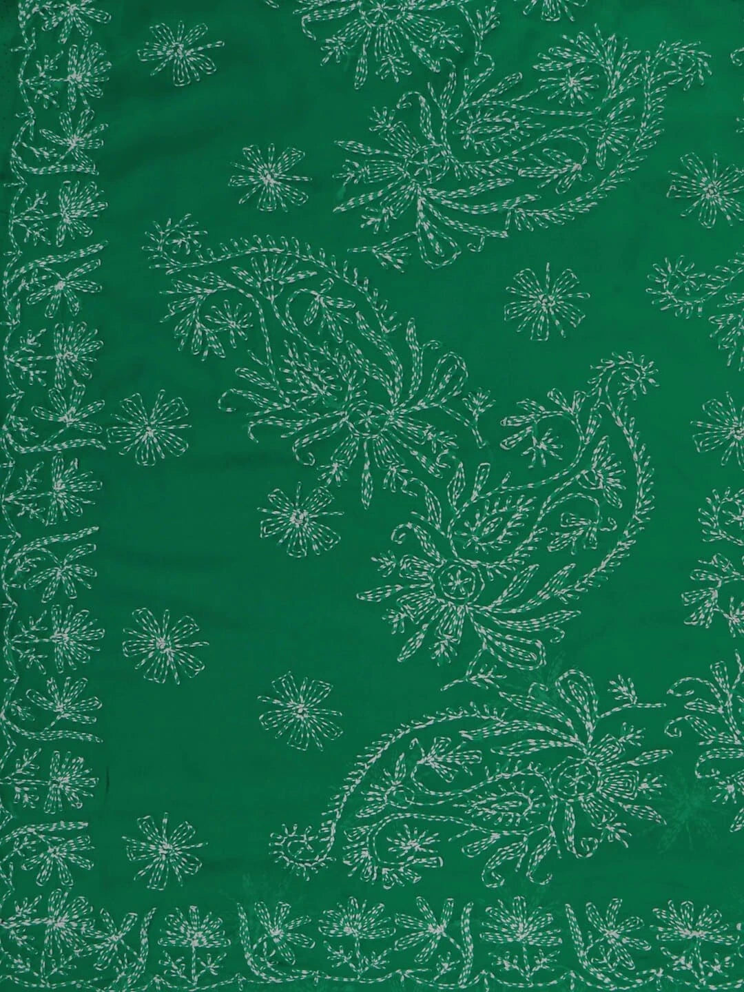 Ada Hand Embroidered British Racing Green Georgette Lucknowi Chikankari Saree With Blouse A136704