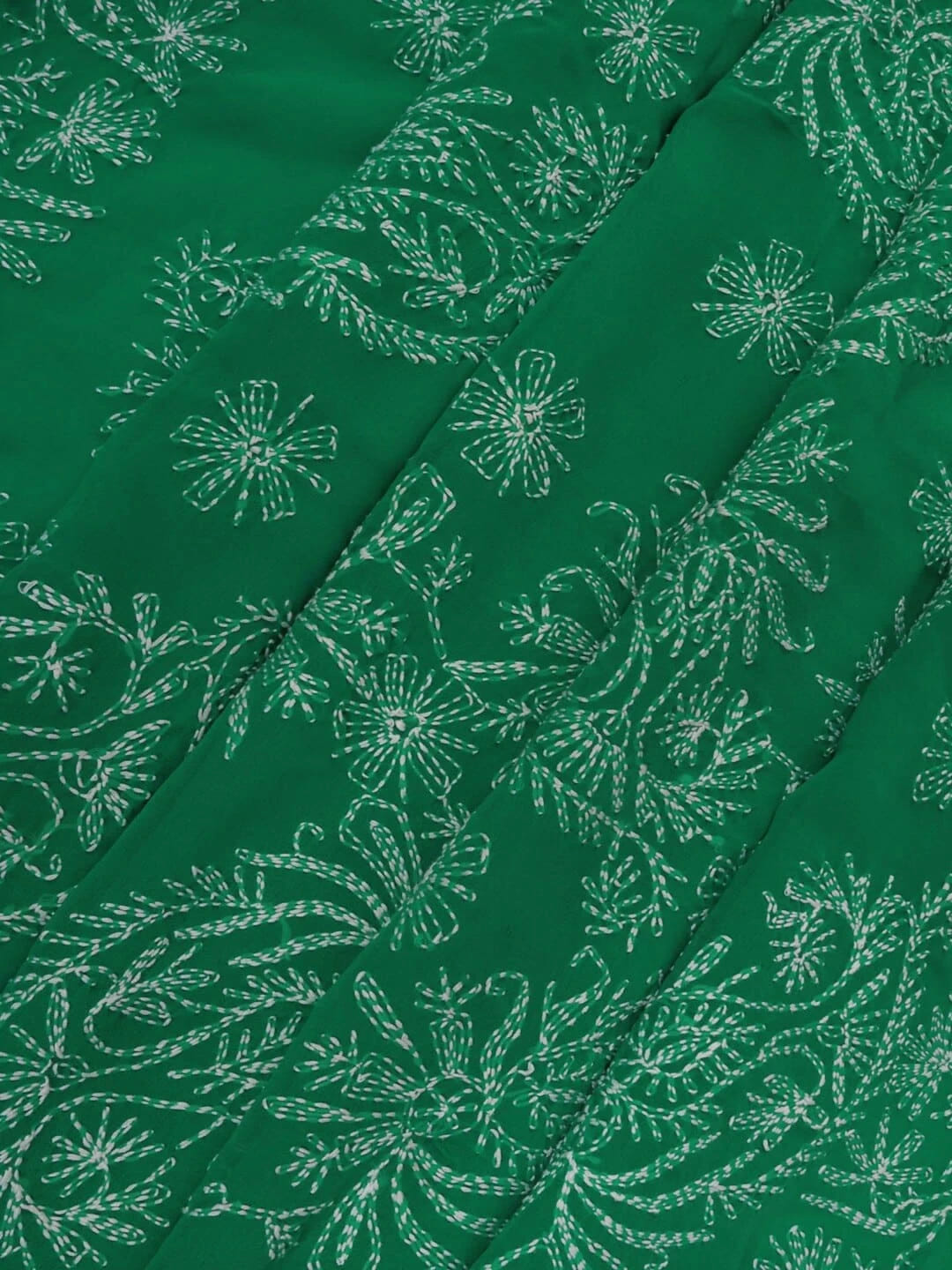Ada Hand Embroidered British Racing Green Georgette Lucknowi Chikankari Saree With Blouse A136704