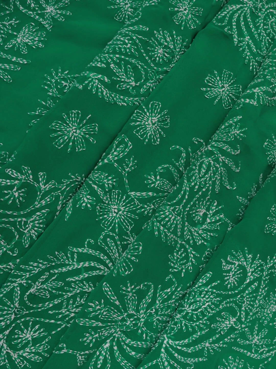 Ada Hand Embroidered British Racing Green Georgette Lucknowi Chikankari Saree With Blouse A136704