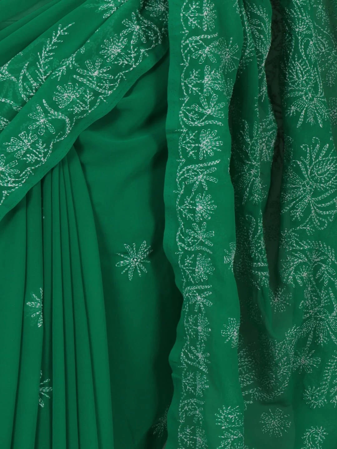 Ada Hand Embroidered British Racing Green Georgette Lucknowi Chikankari Saree With Blouse A136704