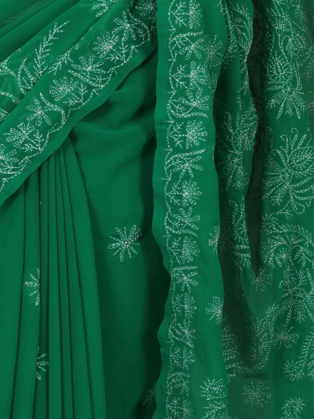 Ada Hand Embroidered British Racing Green Georgette Lucknowi Chikankari Saree With Blouse A136704