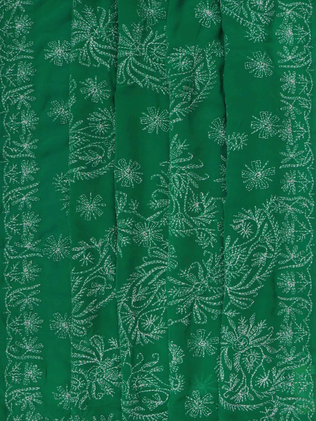 Ada Hand Embroidered British Racing Green Georgette Lucknowi Chikankari Saree With Blouse A136704