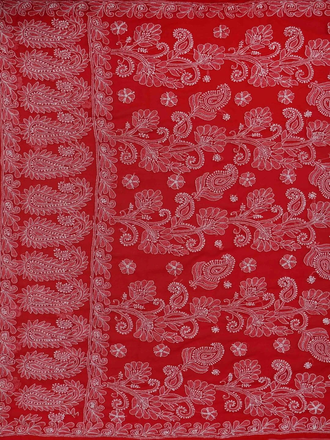 Ada Hand Embroidered Red Georgette Lucknowi Chikankari Saree With Blouse A351766