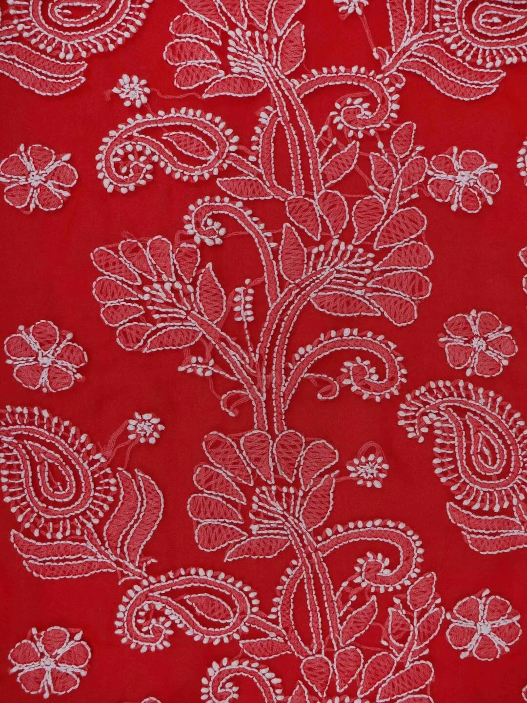 Ada Hand Embroidered Red Georgette Lucknowi Chikankari Saree With Blouse A351766