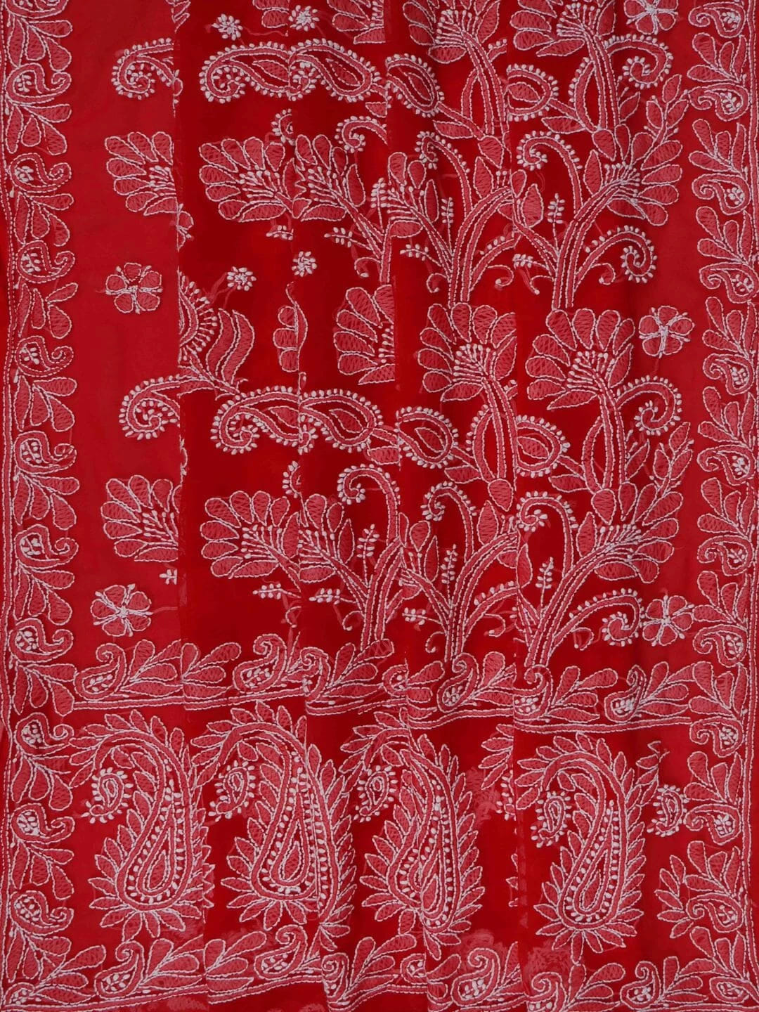 Ada Hand Embroidered Red Georgette Lucknowi Chikankari Saree With Blouse A351766