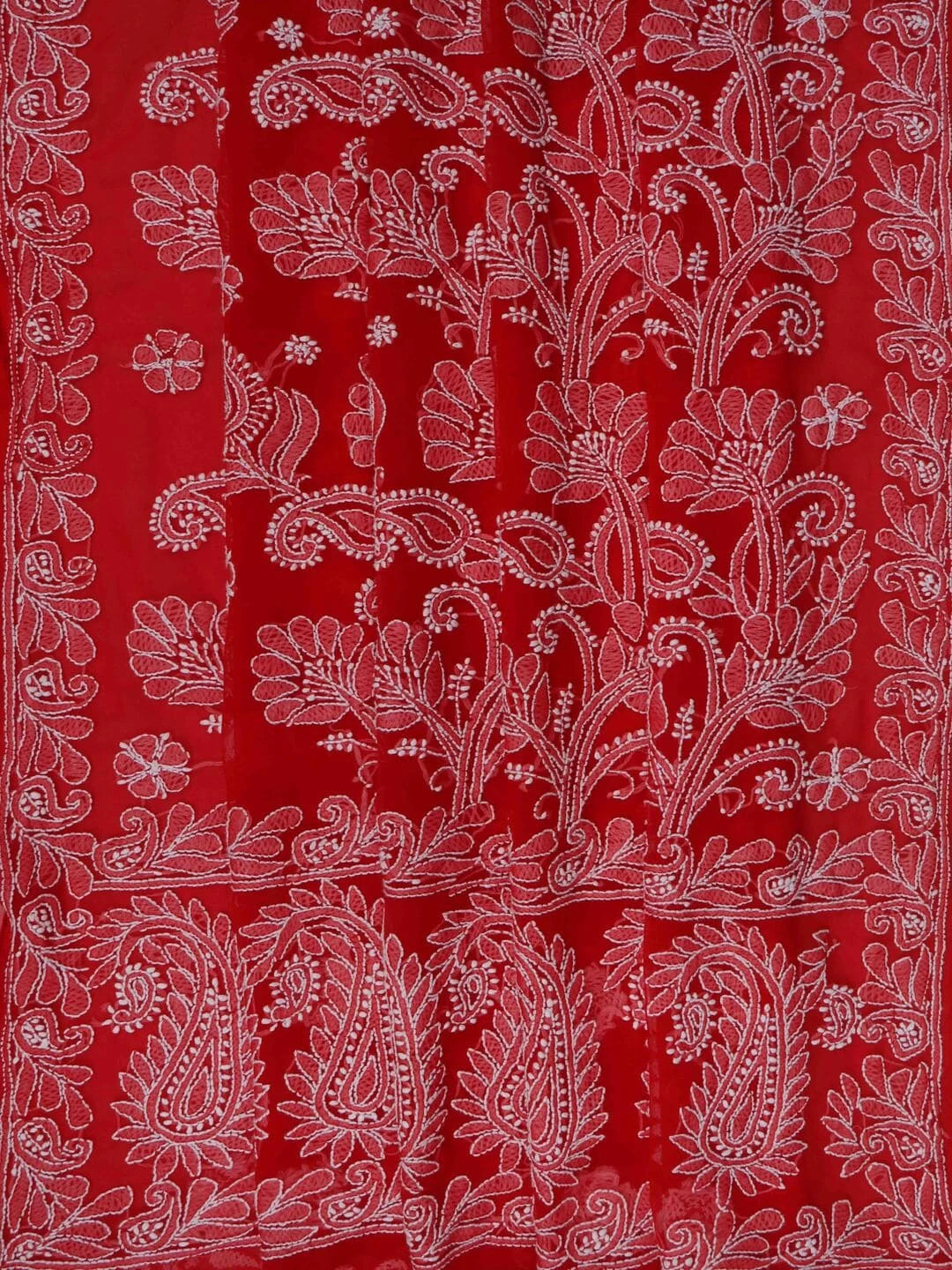 Ada Hand Embroidered Red Georgette Lucknowi Chikankari Saree With Blouse A351766